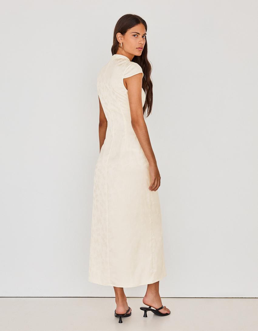 Jacquard sateen midi dress-White