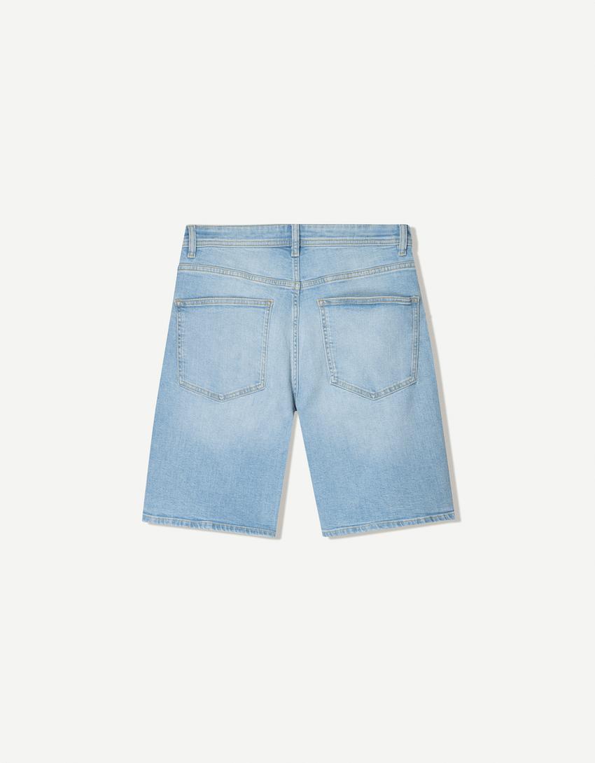 Bermuda en jean déchiré-Bleu clair