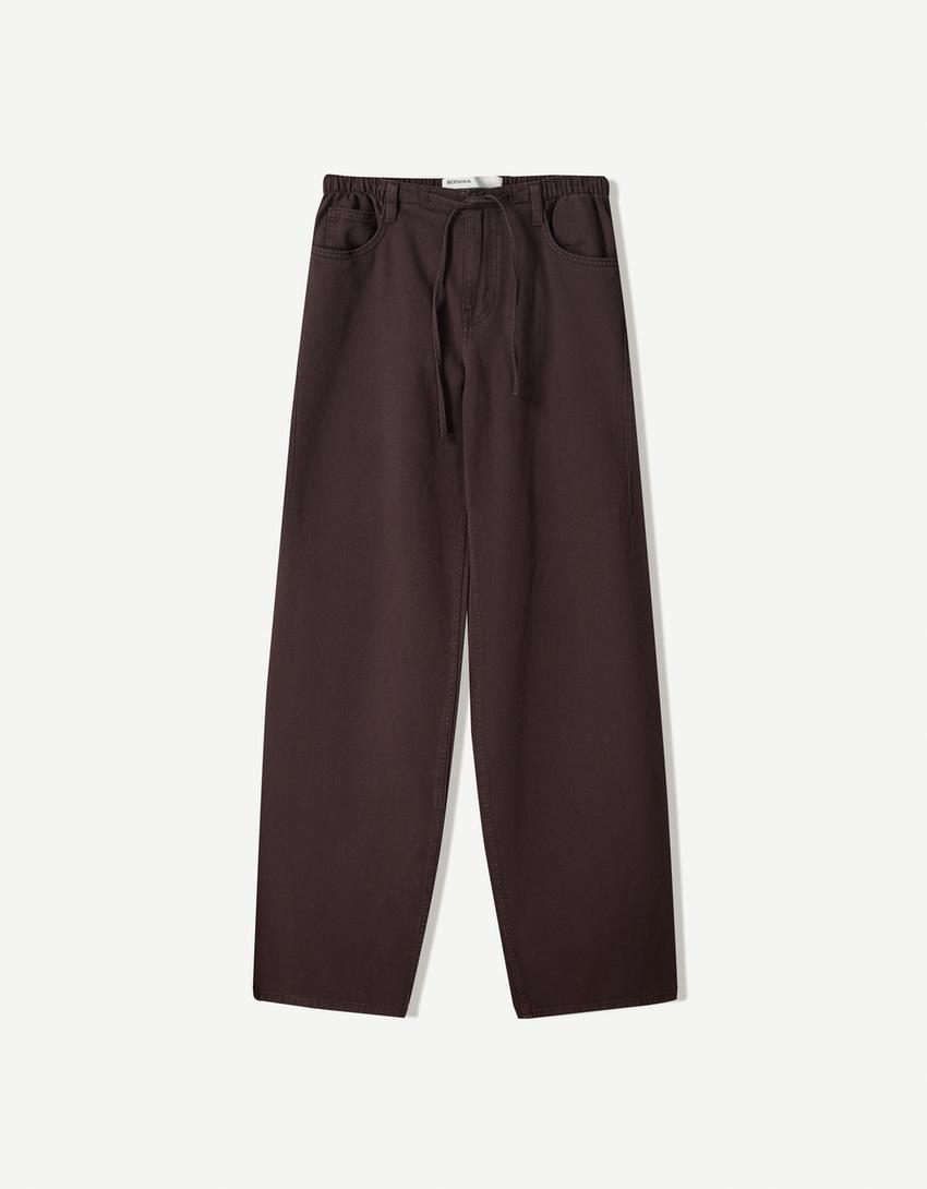 Jean wide leg léger-Marron-3