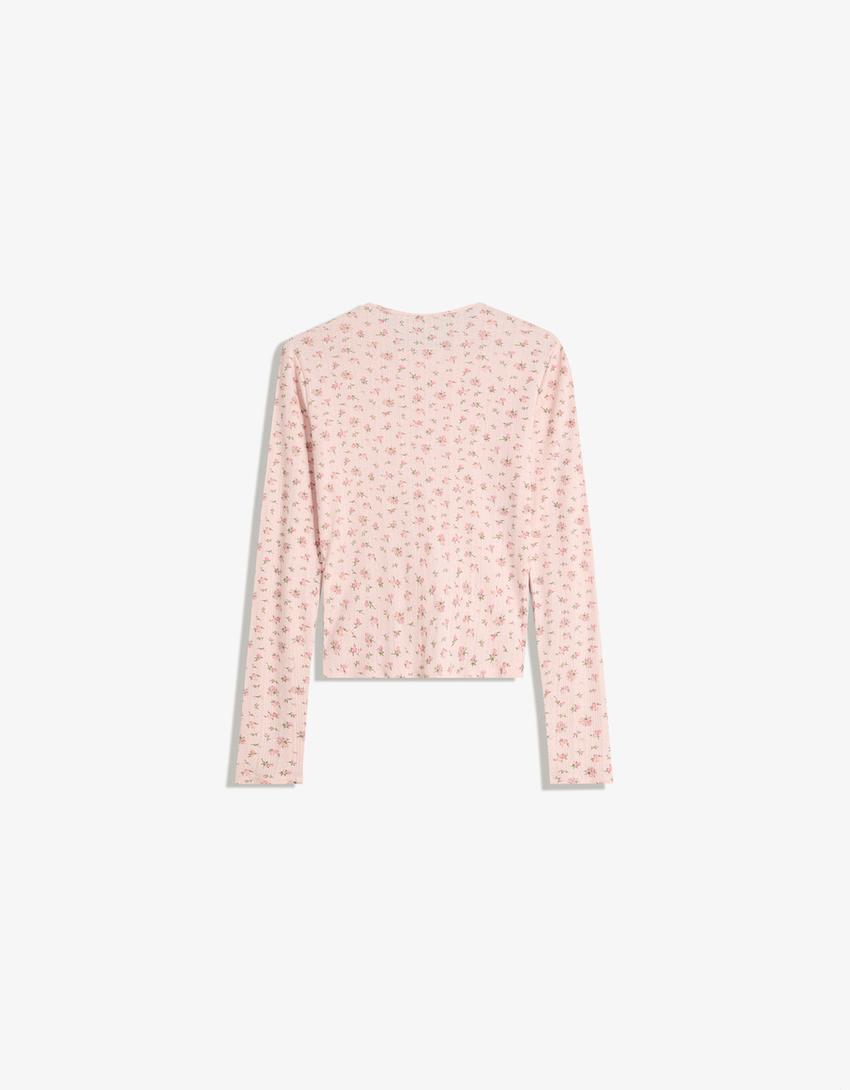 Printed openwork cardigan-Pink