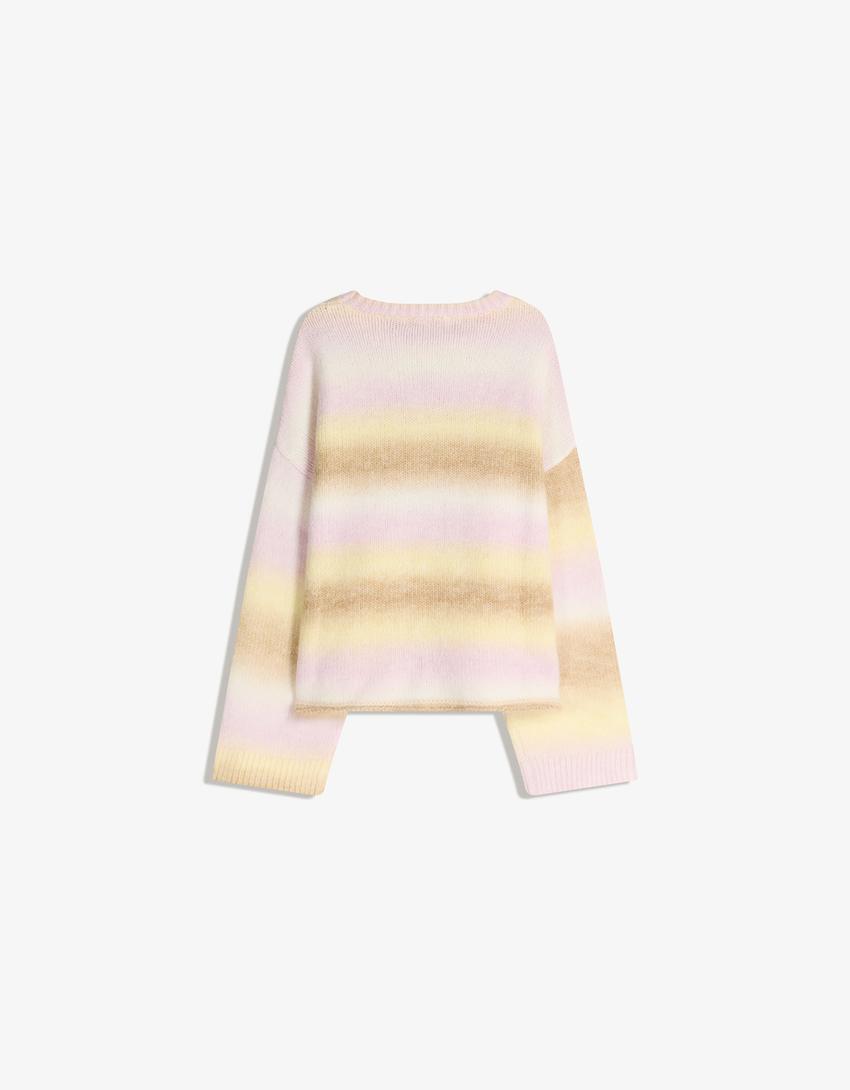Multicoloured knit jumper-Pink