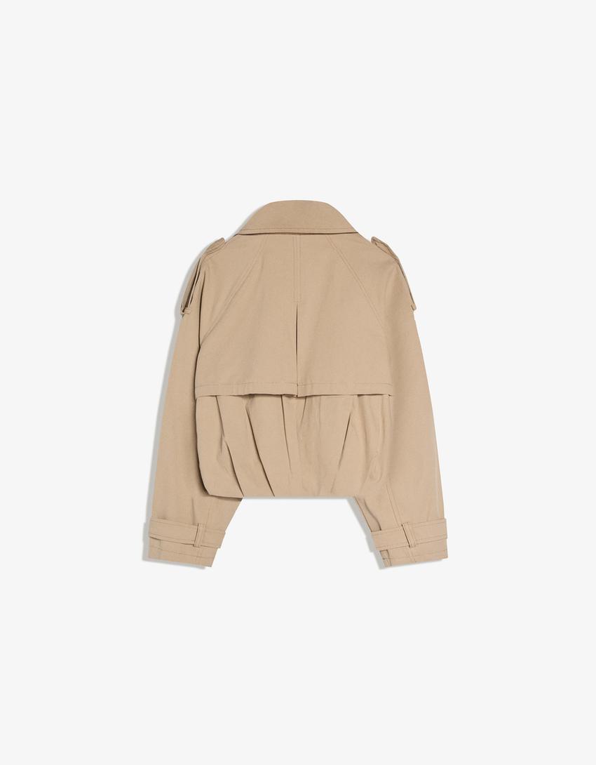 Kurzer Trenchcoat mit Puffärmeln-Camel