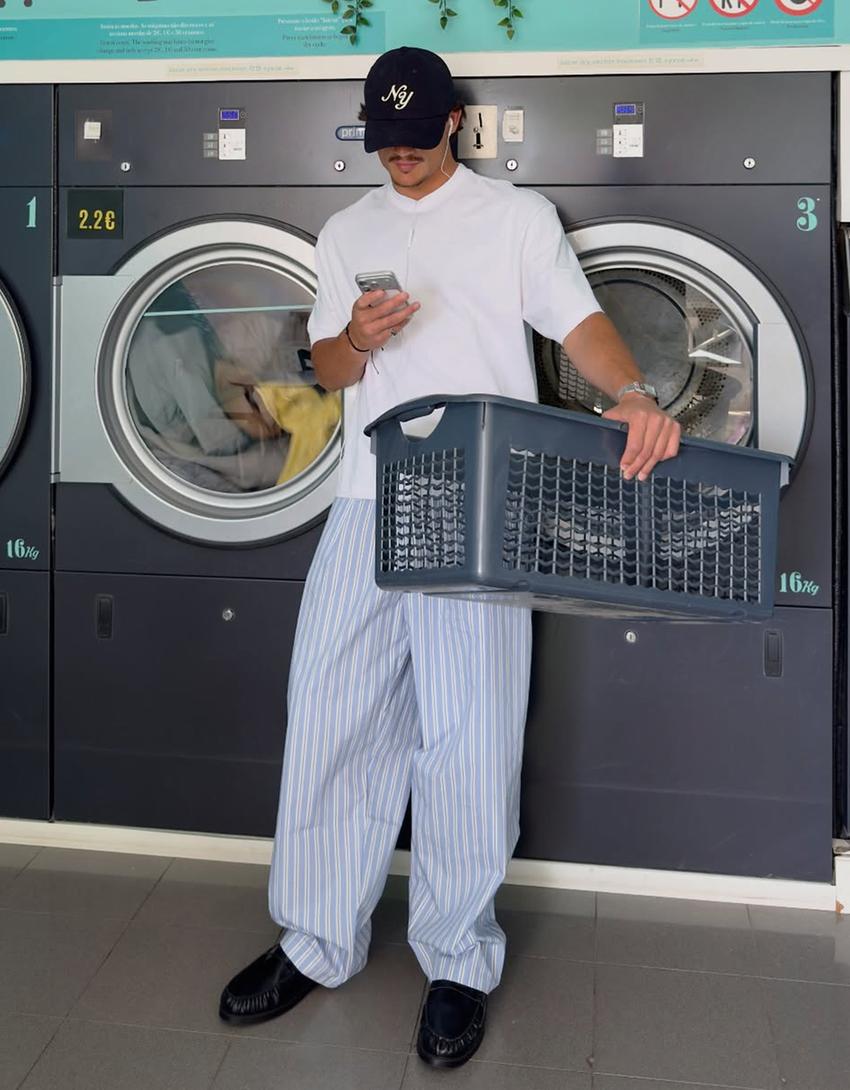Super baggy stripe trousers-Blue