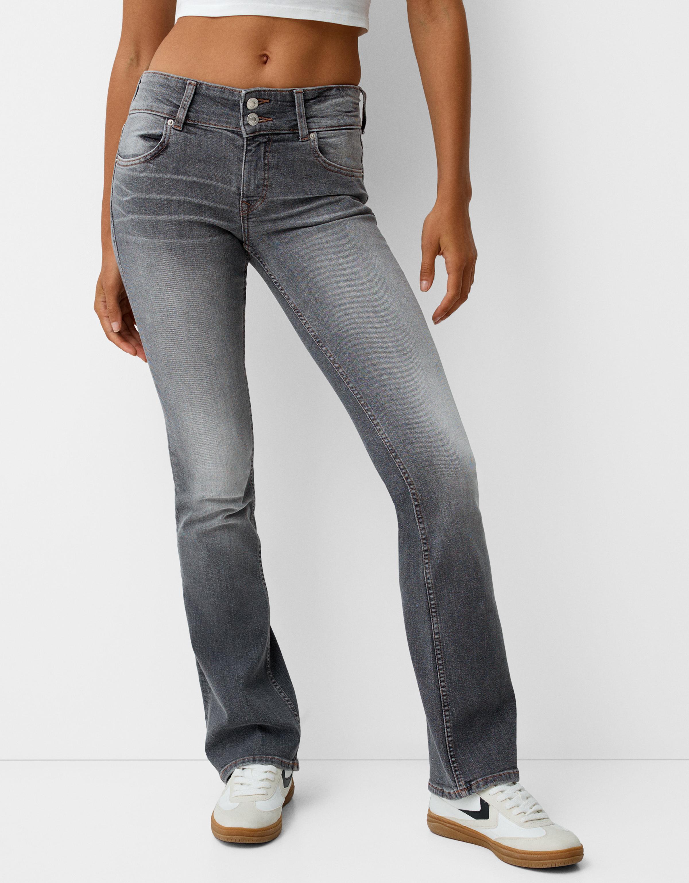 Bershka Low Waist Bootcut-Jeans Damen 44 Dunkelgrau