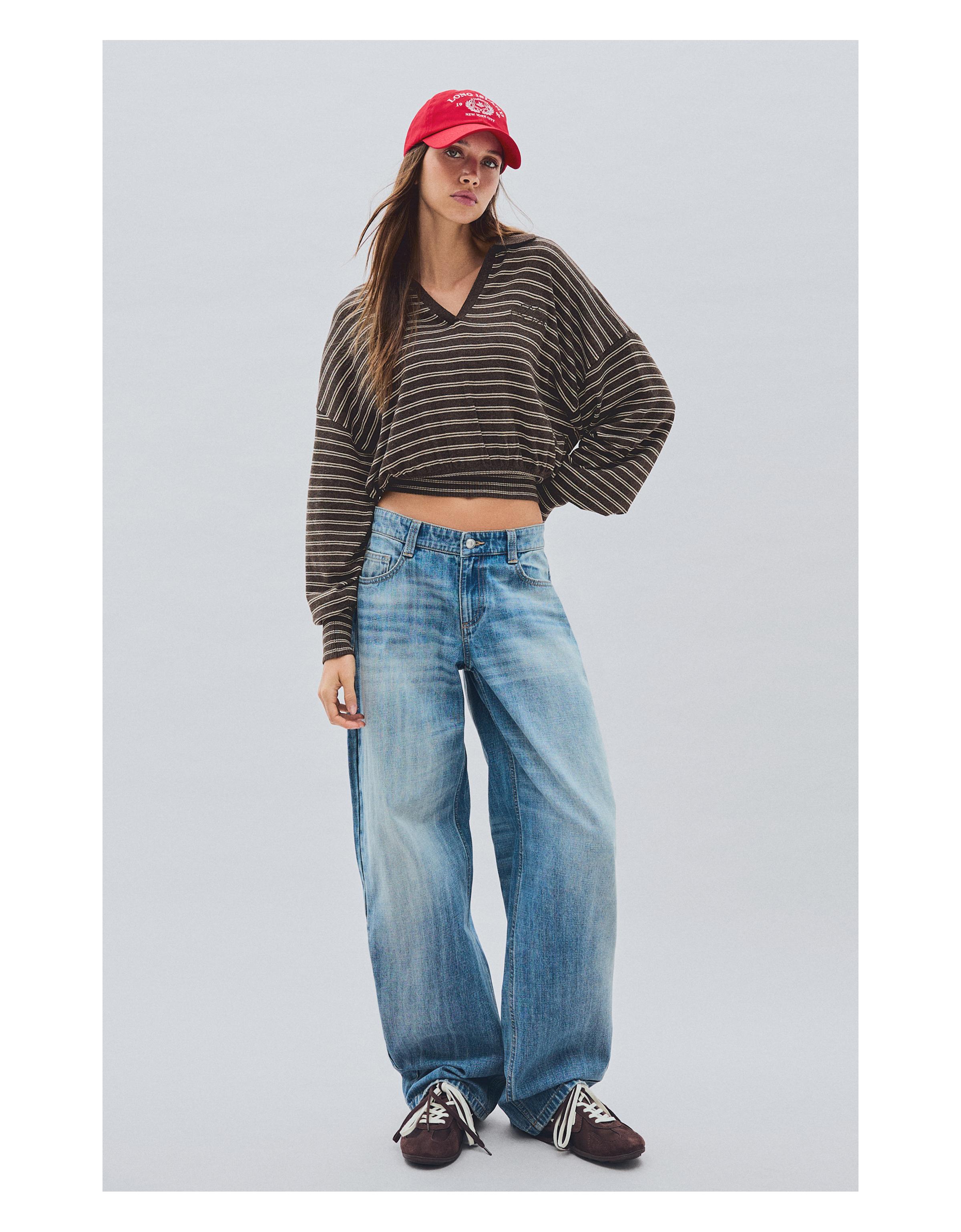 Ribbed polo collar jumper — Brown