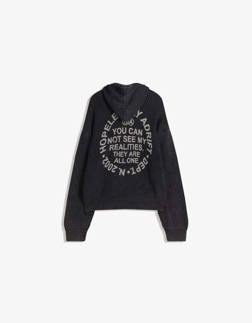 Printed sweatshirt with zip-Black