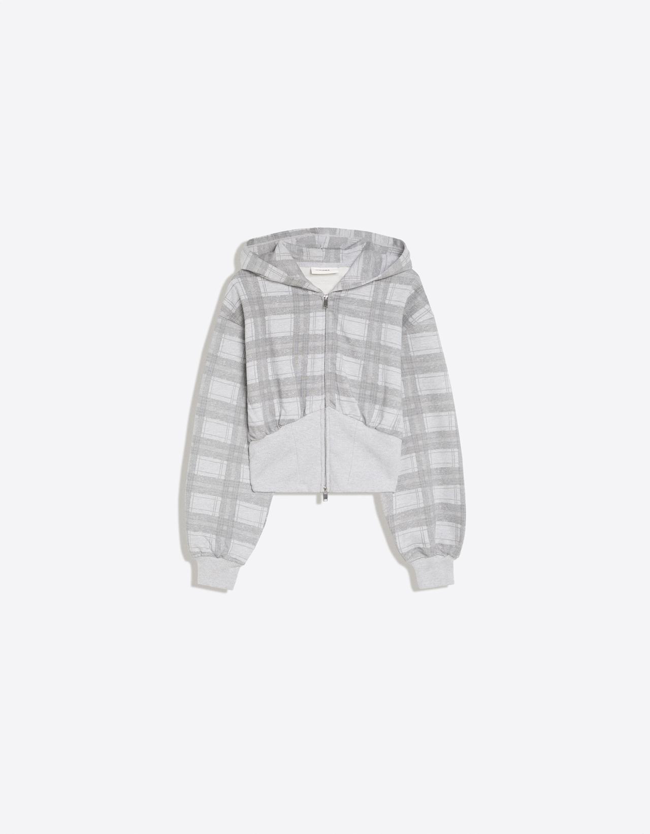 Checked hood zip-up sweatshirt — Grey
