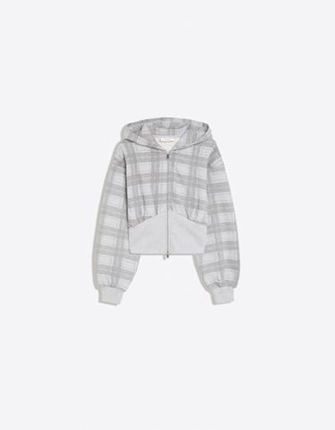 Checked hood zip-up sweatshirt — Grey 6