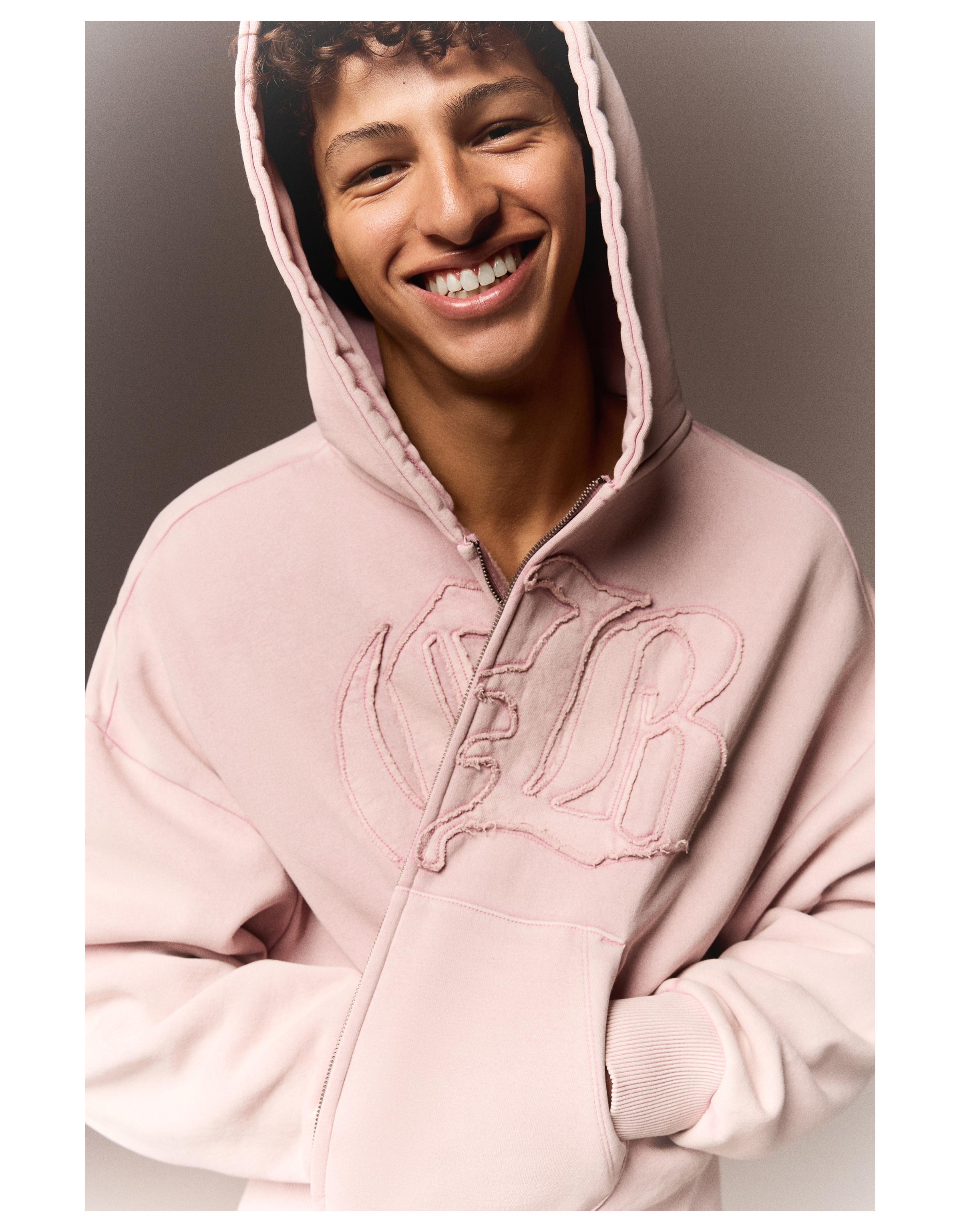 Washed zip-up hoodie — Pink