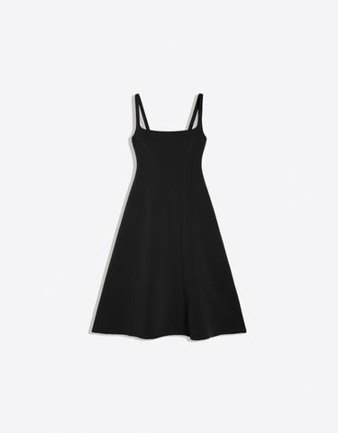 bershka black midi dress Bershka Ruched strap midi dress in black