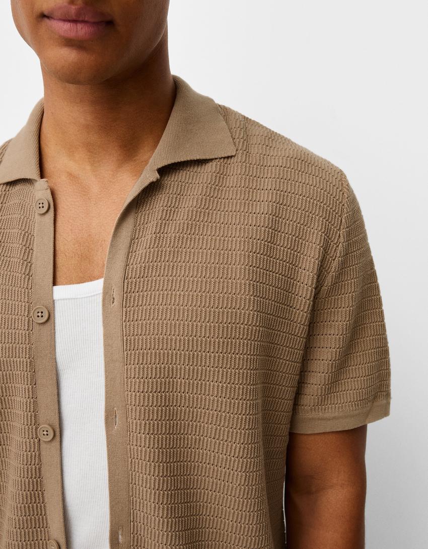 Camisa manga curta rendilhado-Marrom-5