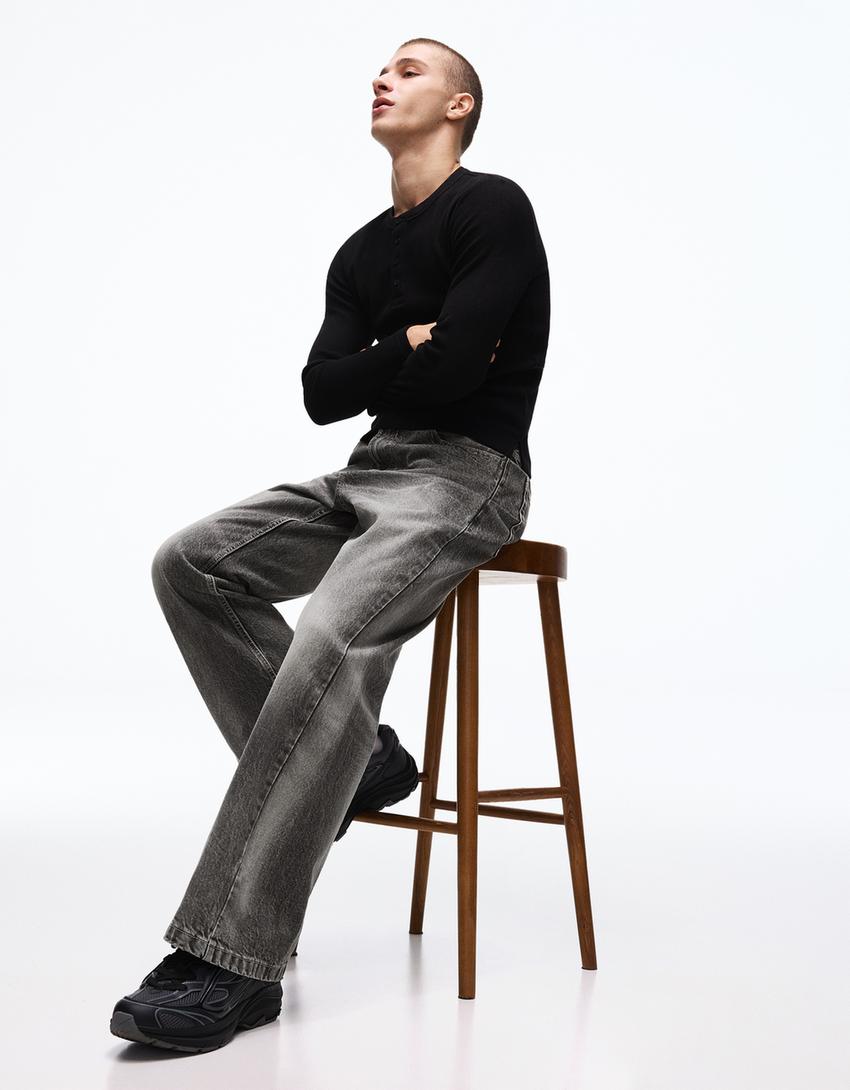 Jeans baggy fit flare fit-Cinzento-escuro