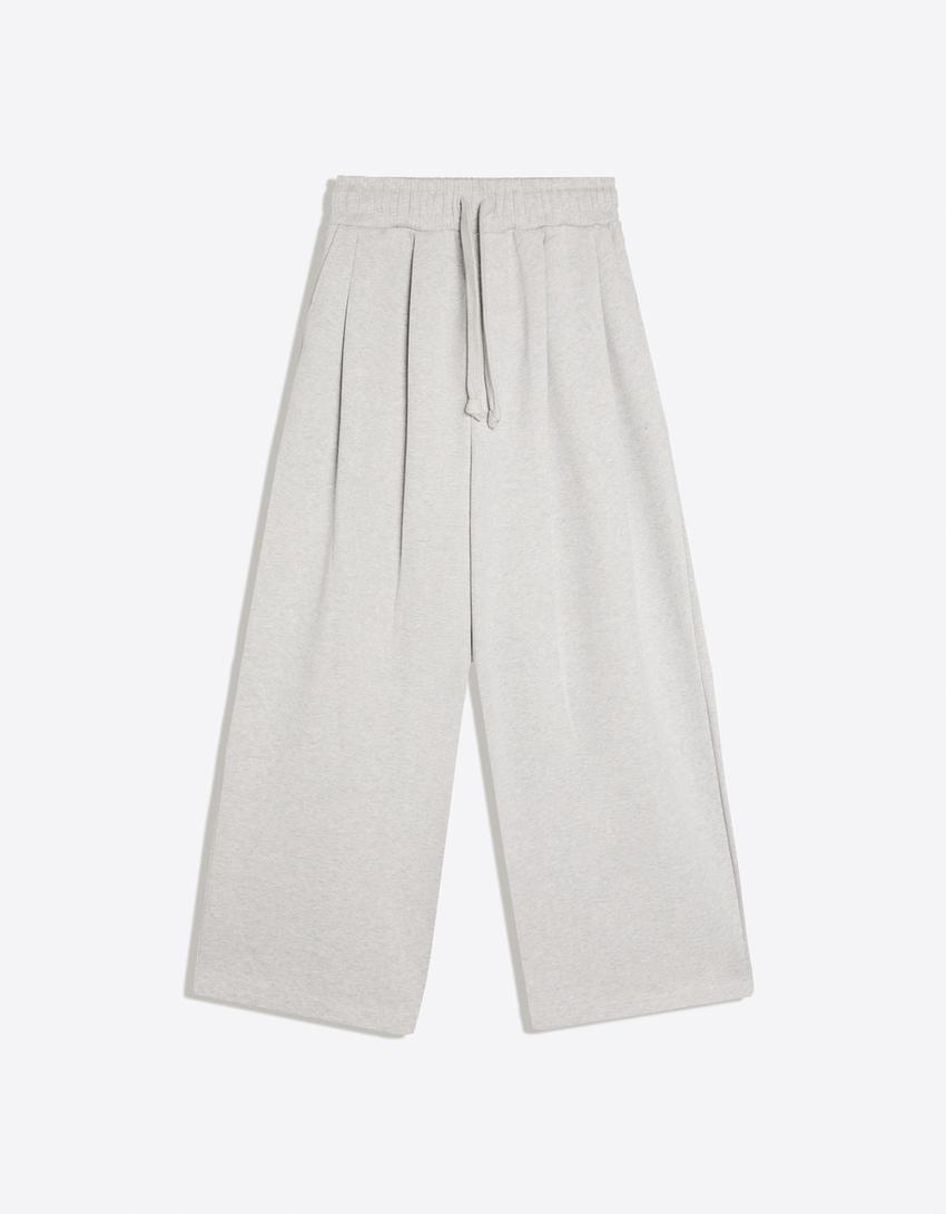 Pantaloni super baggy fit a pieghe-Grigio