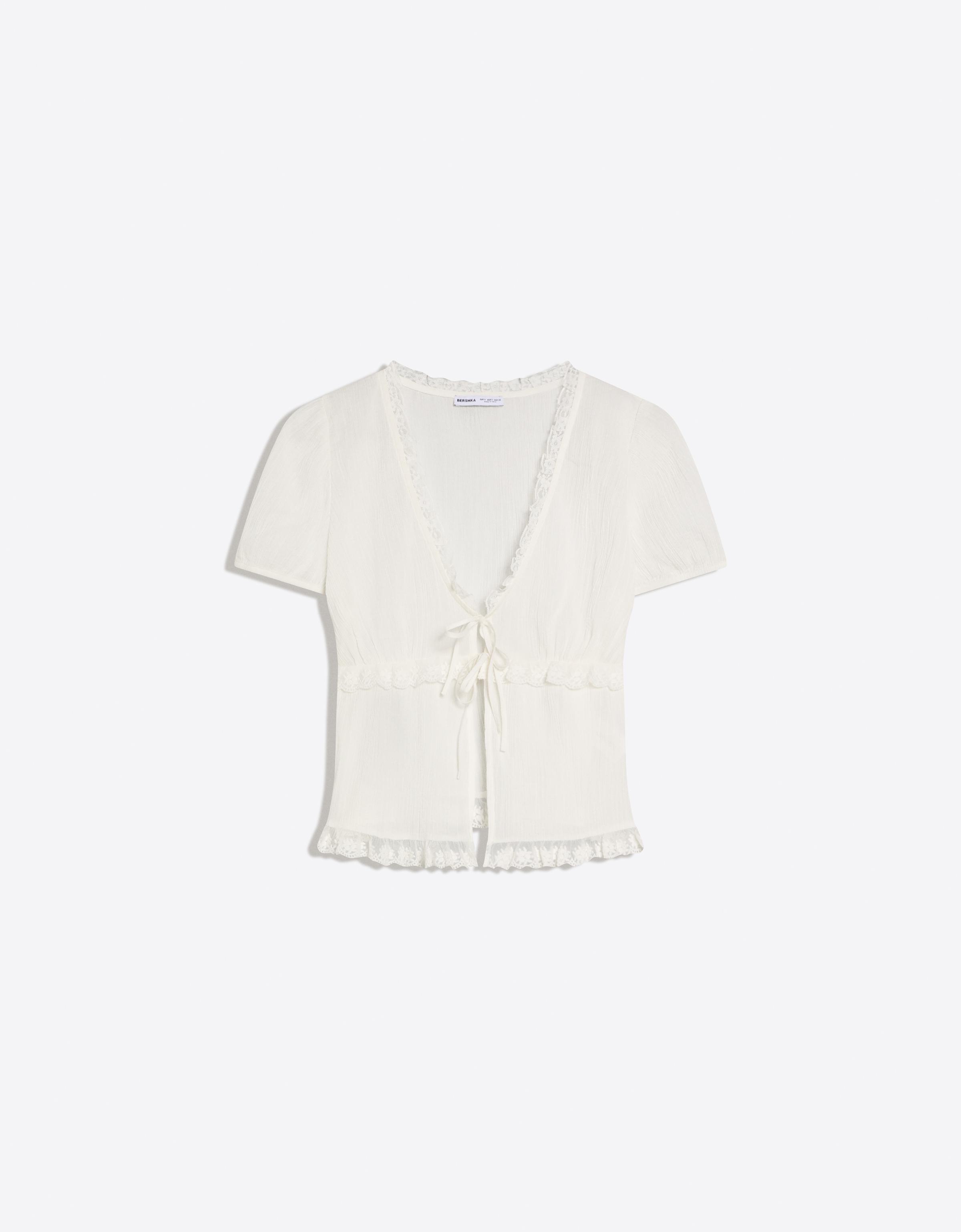 Kısa kollu bağcıklı bluz - Görsel 7