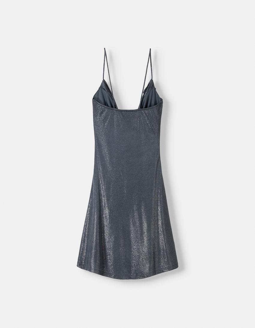 Vestito mini con spalline brillante-Grigio scuro-1