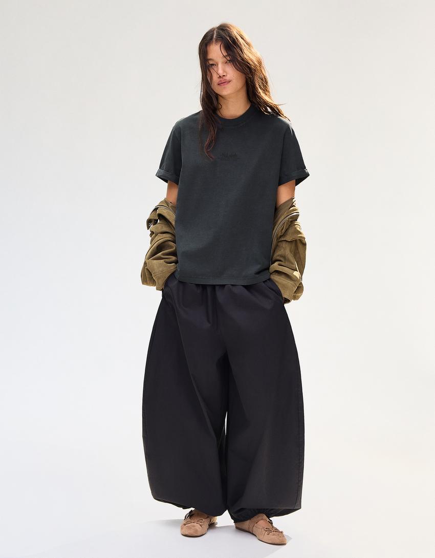 Maglietta a maniche corte roll up stampa-Grigio