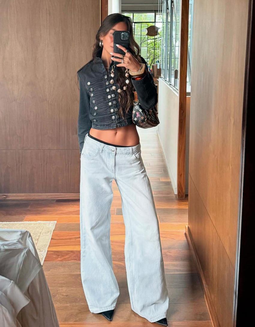 Geniş paça düşük bel jean-Açık mavi