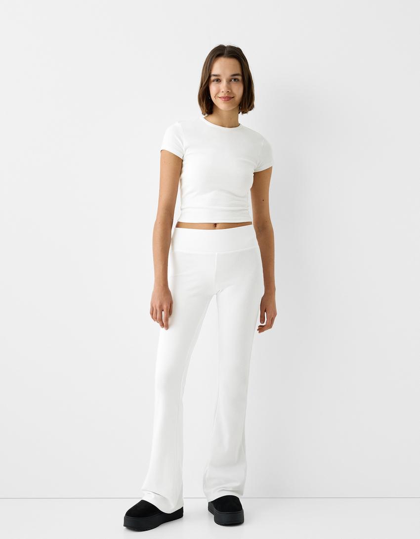 Pantalon flare maille côtelée-Blanc-0