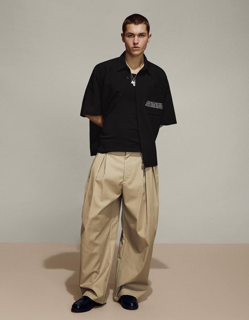 Embroidered short sleeve shirt-Black