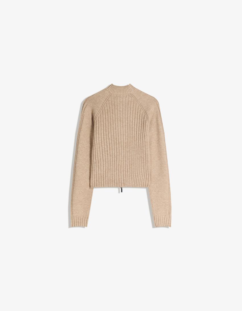 Zip-up cardigan-Sand