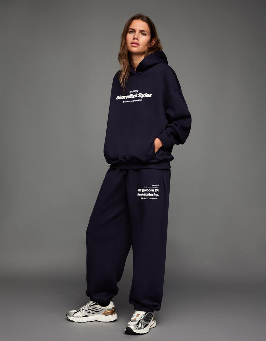 Hoodie with print-Navy