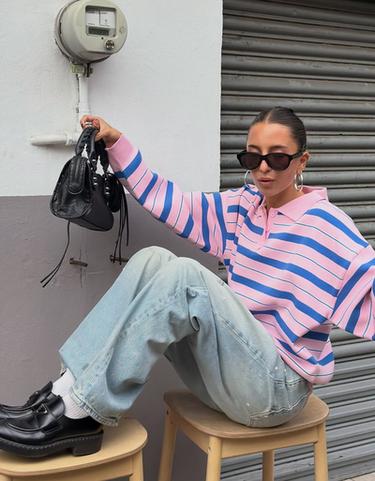 Loose fit paint-effect jeans — Light blue 4