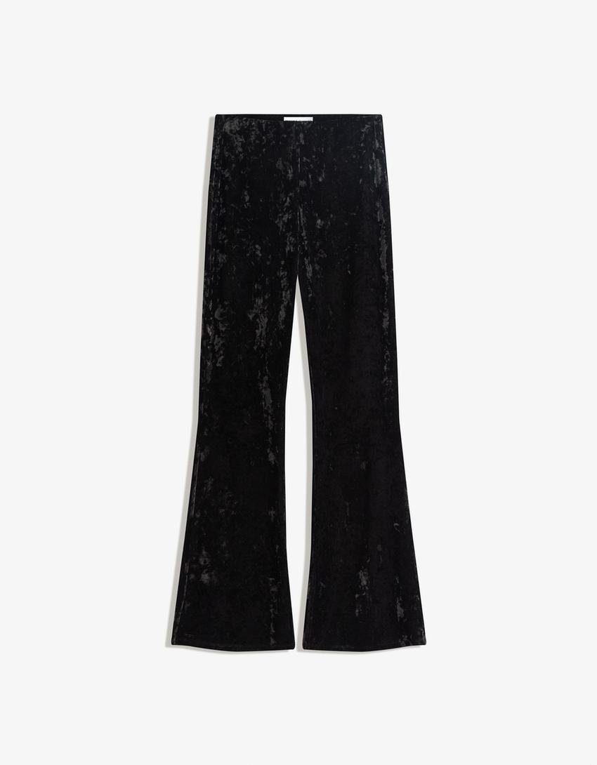Pantalón flare efecto velvet-Negro