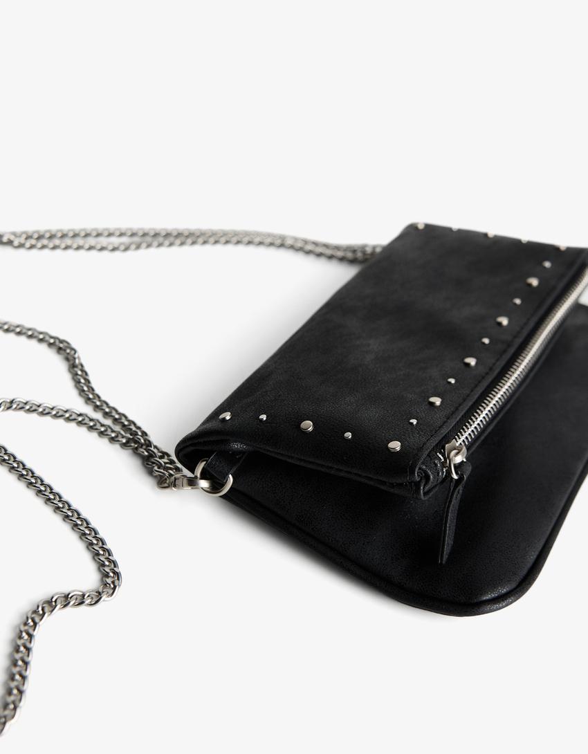 Sac à rabat zippé clous-Noir