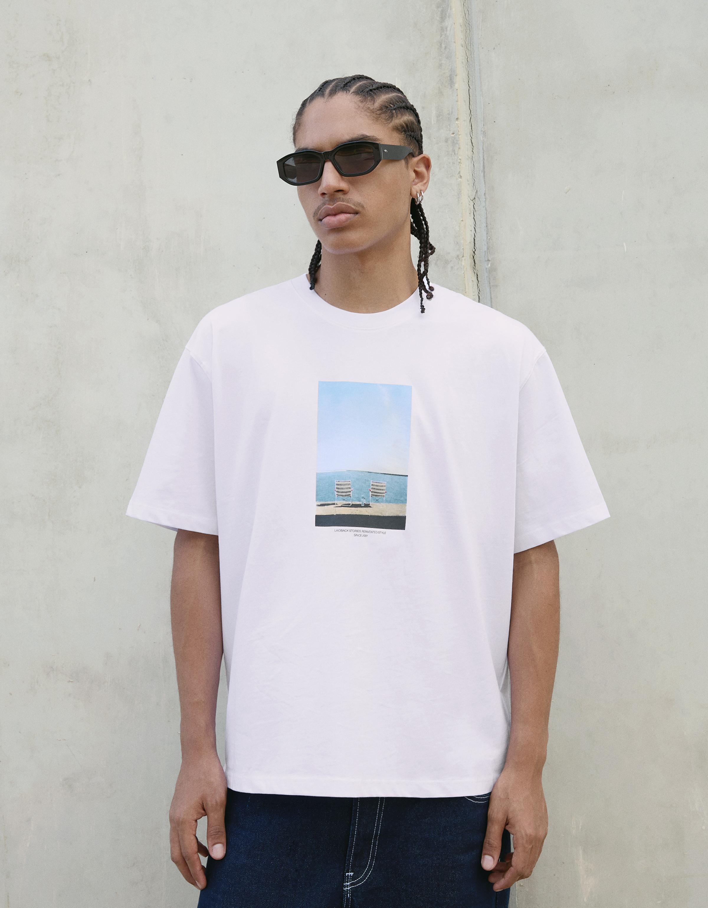 Bershka T-Shirt Mit Print Und Kurzen Ärmeln Herren Xs Weiss