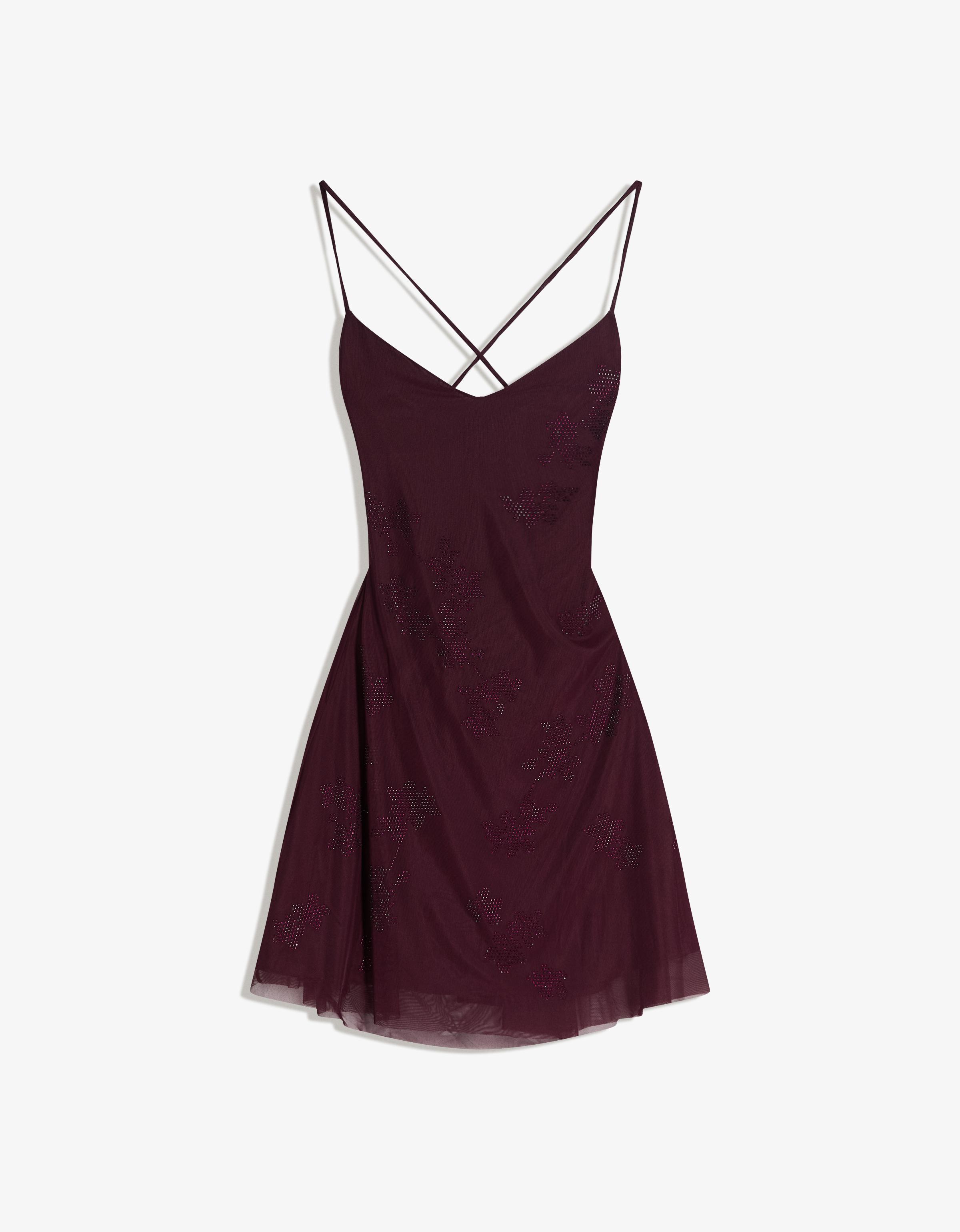 Bershka Mini-Trägerkleid Aus Tüll Mit Strass Damen L Bordeaux