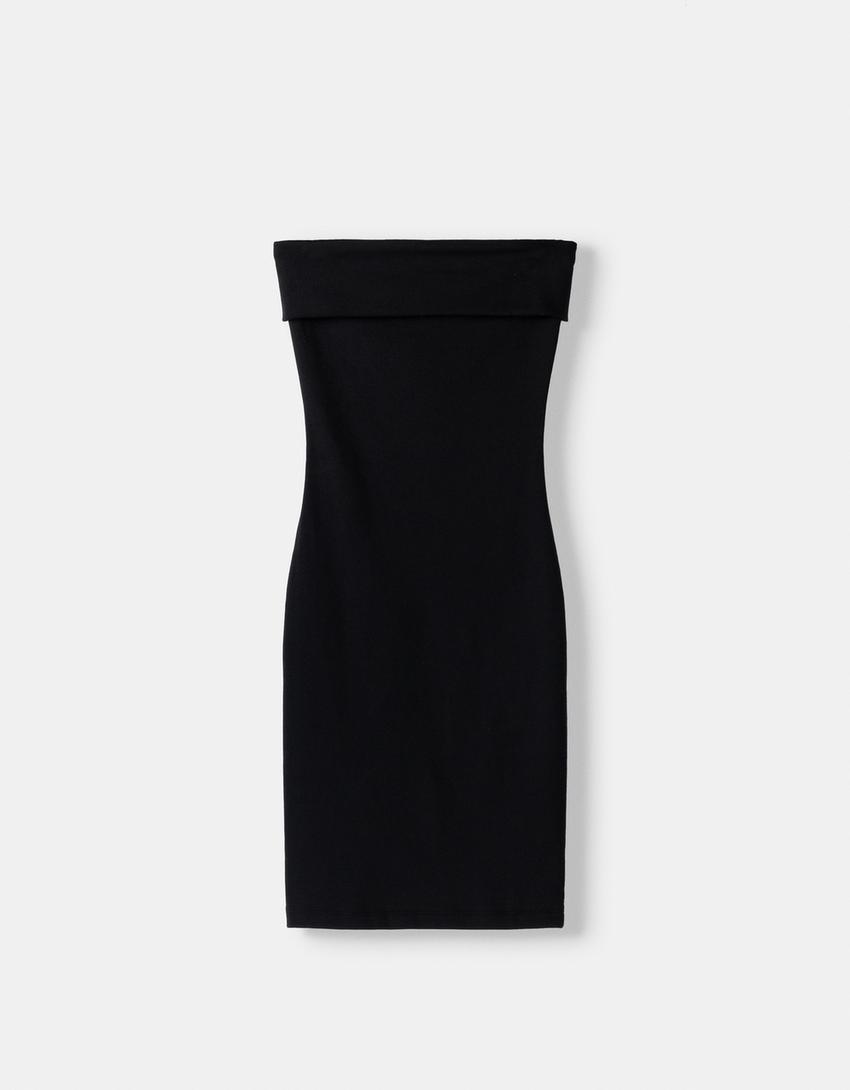 Açık omuzlu mini elbise-Siyah-5