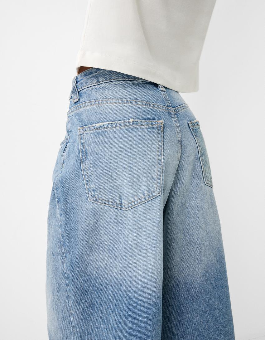 Bol denim bermuda şort-Açık mavi-3