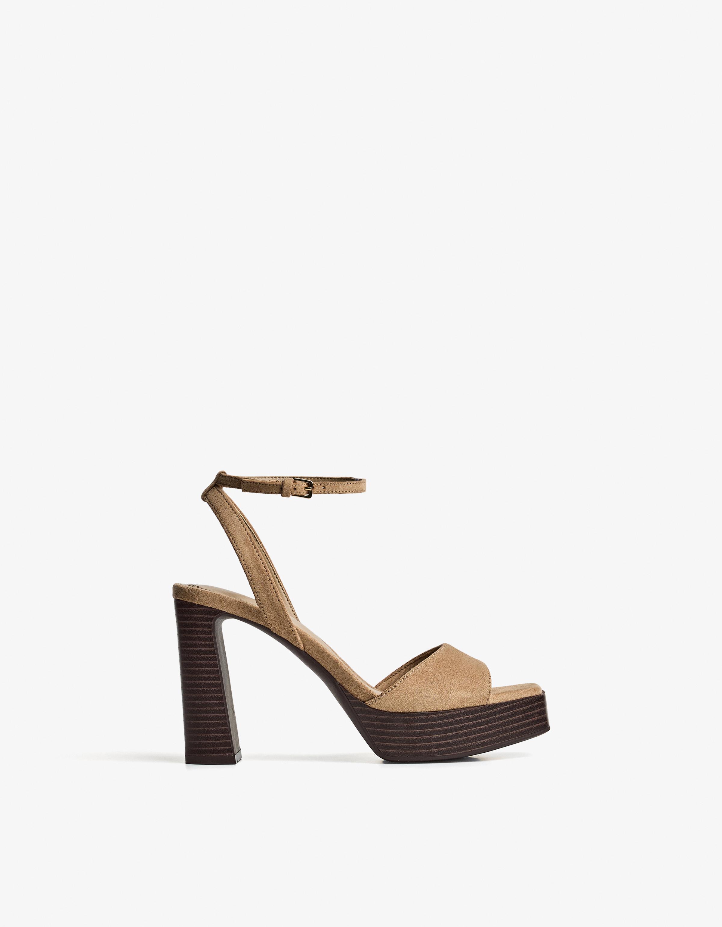 Bershka Plateausandalen Mit Absatz Damen 37 Rohweiß