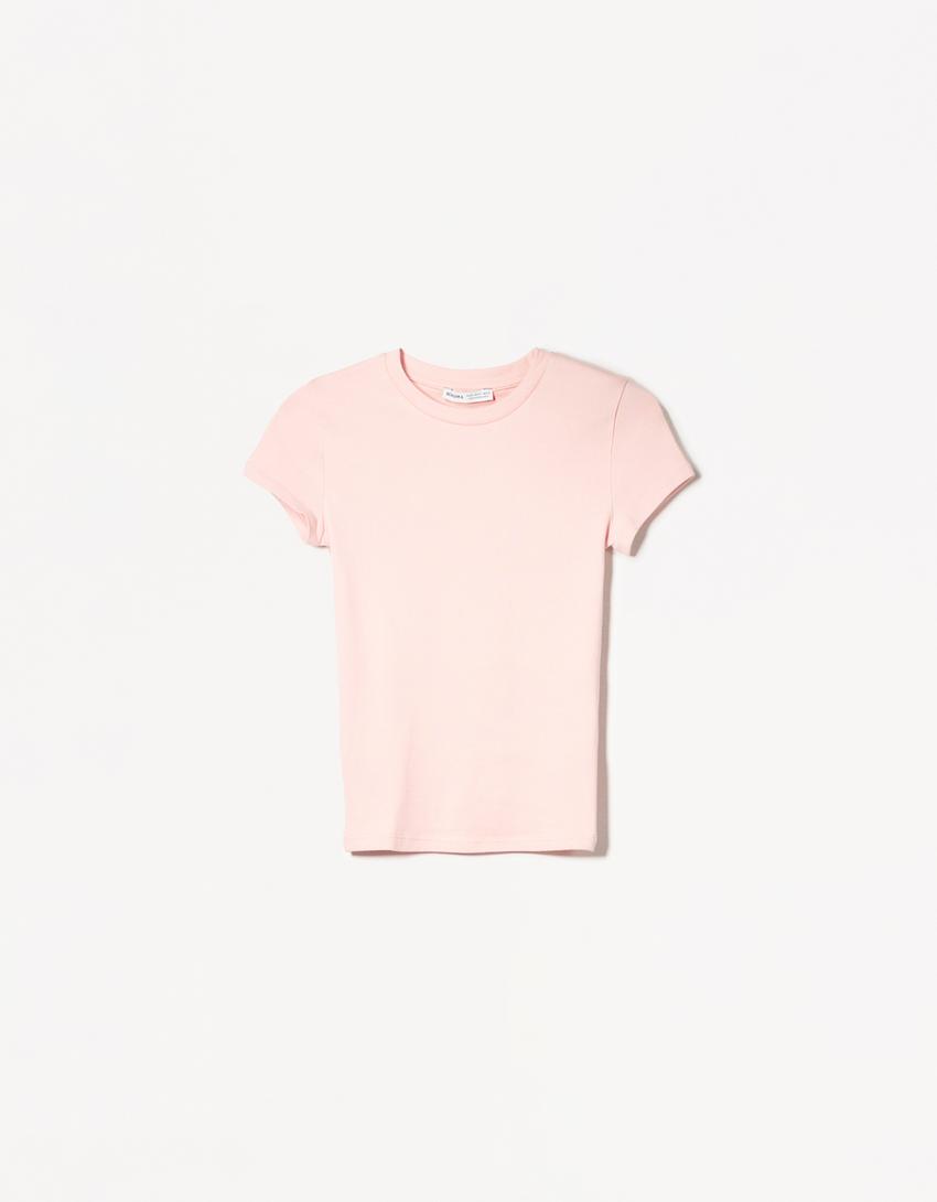 T-shirt à manches courtes et col rond-Rose