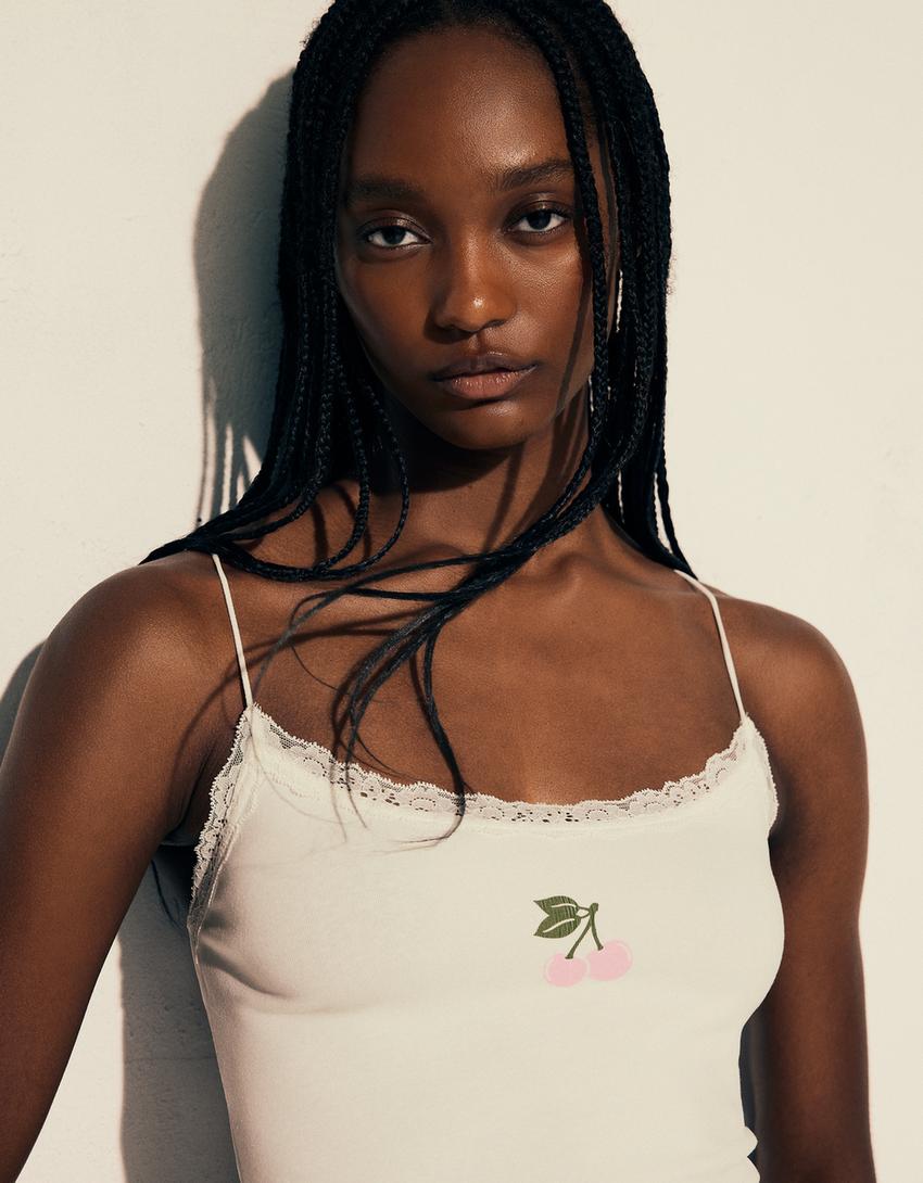 Printed strappy top-Off white-2