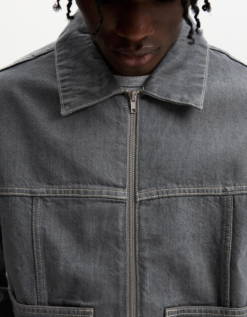 Oversized denim shirt-Grey-2