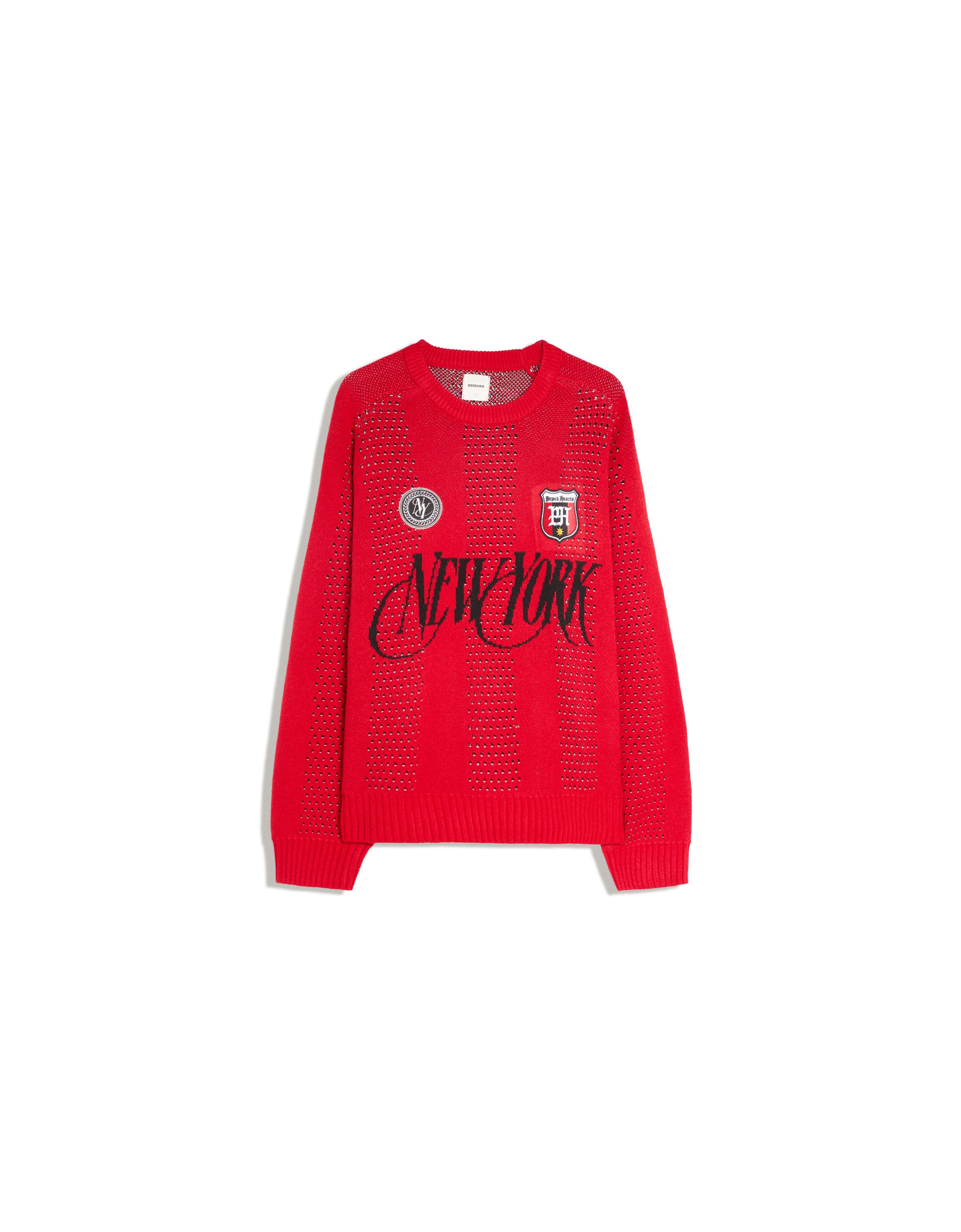 Mesh patch round neck jumper — Red