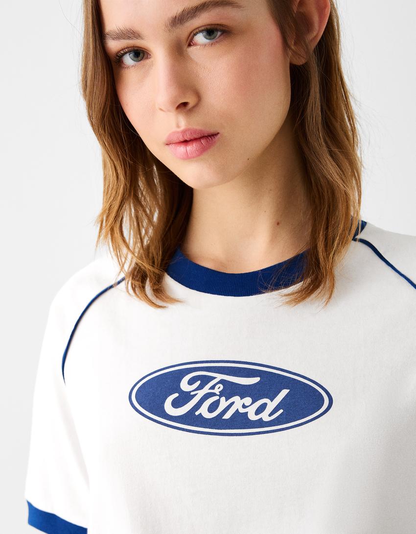 T-shirt manches courtes raglan imprimé Ford boxy-Blanc-2