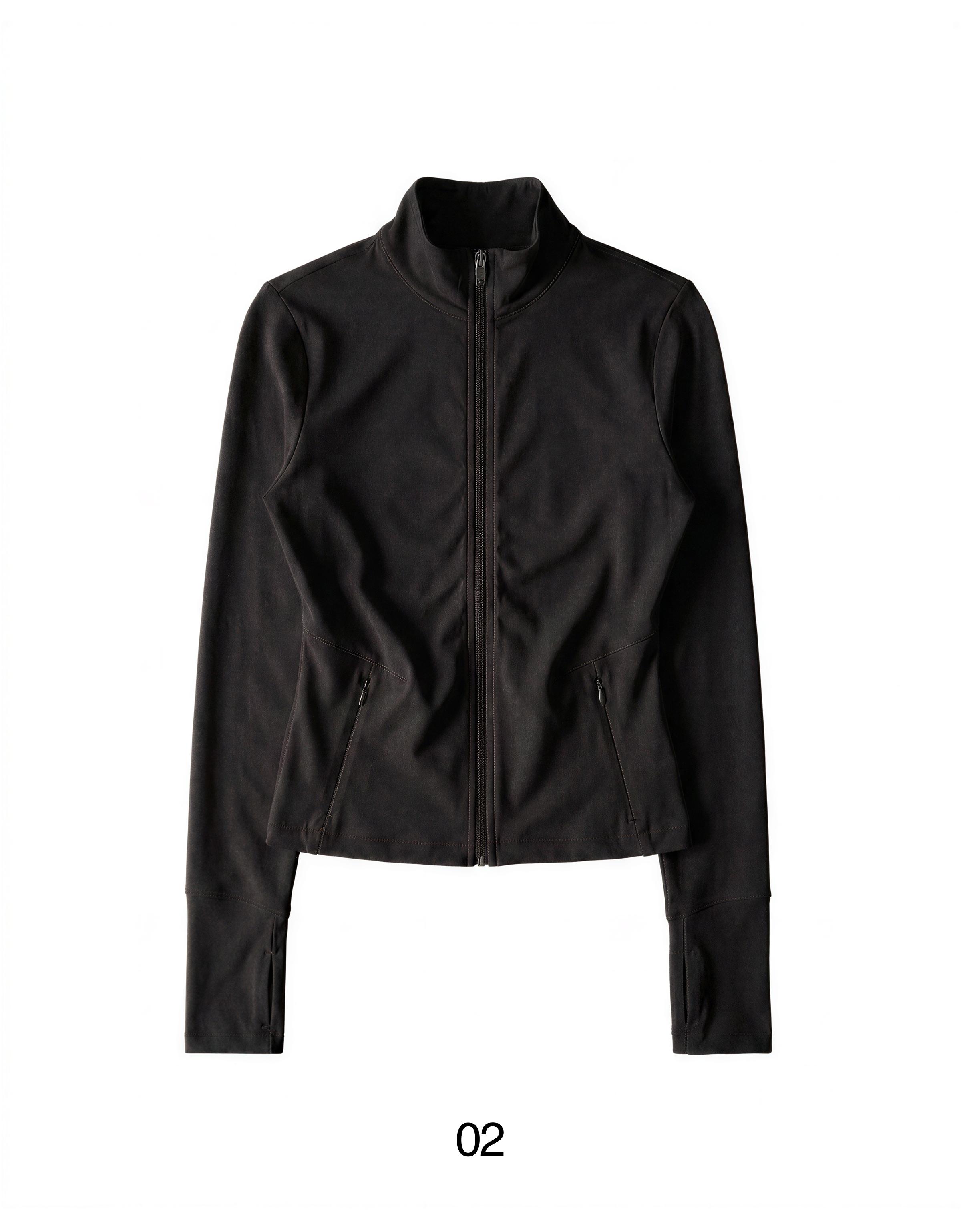 Technical fabric zip-up jacket Breathable & Quick Dry — Black