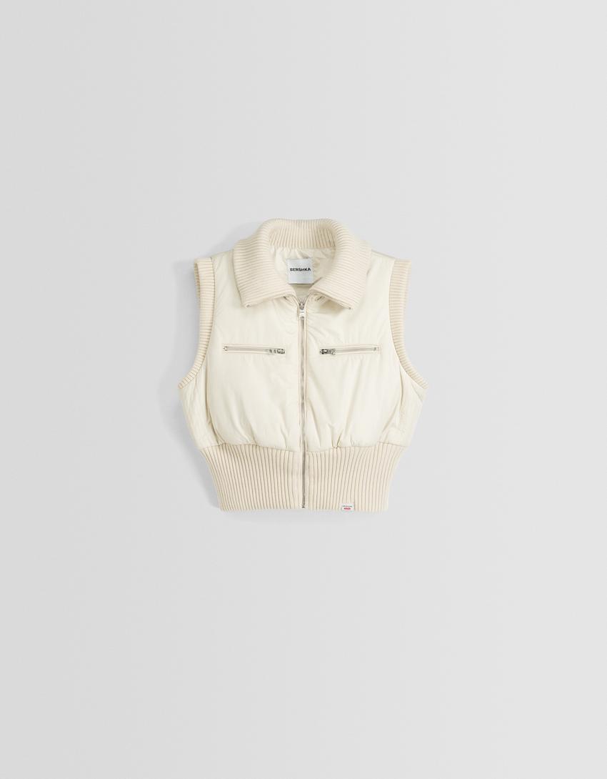 جاكيت فيست مضلع ممزوج بسحّاب-كريمي-4