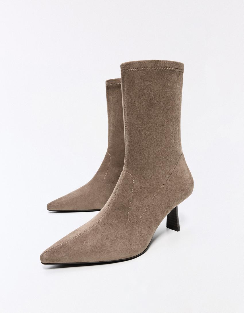 Botine cu toc kitten, mulate-Taupe