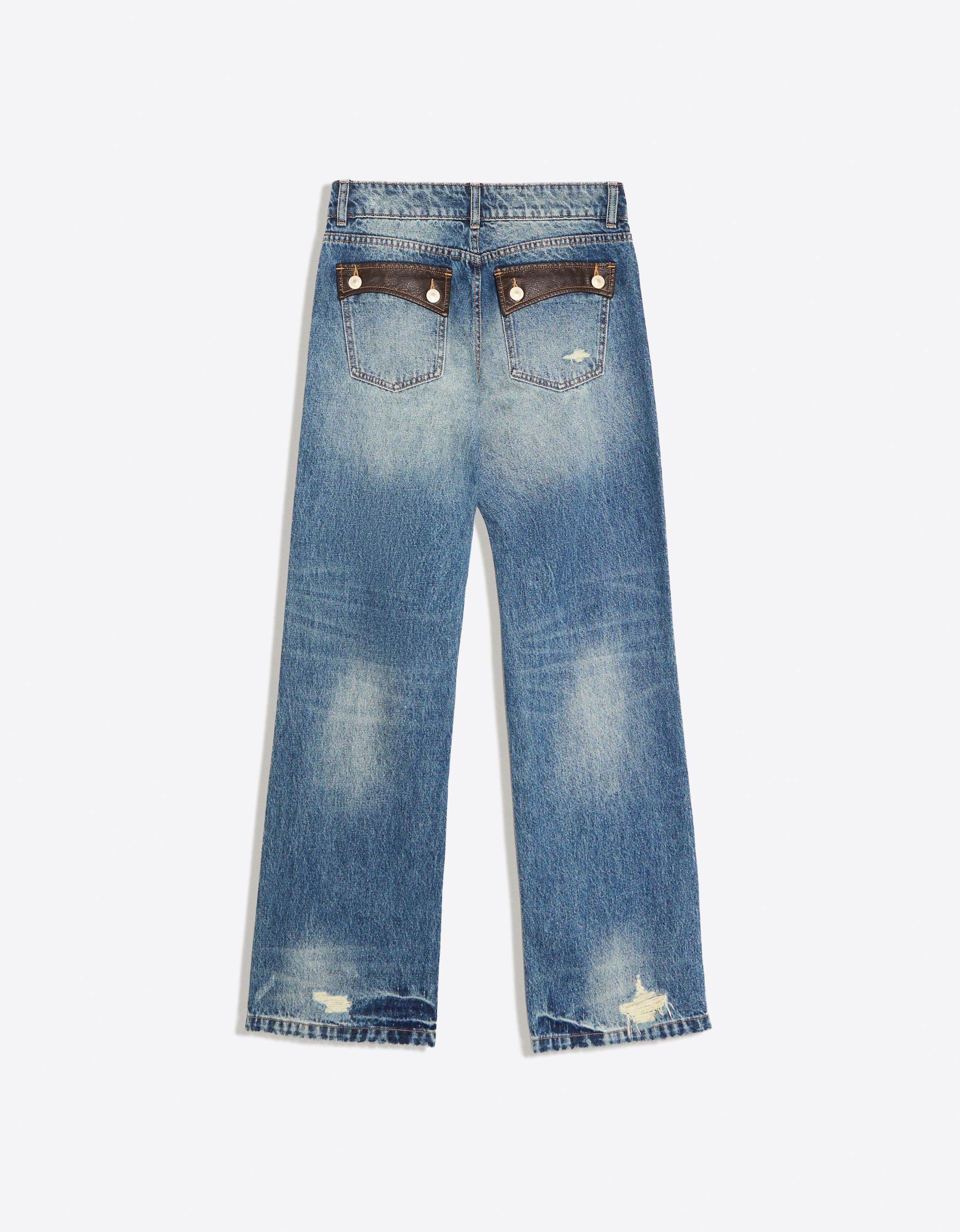 Jeans with leather-effect details — Blue
