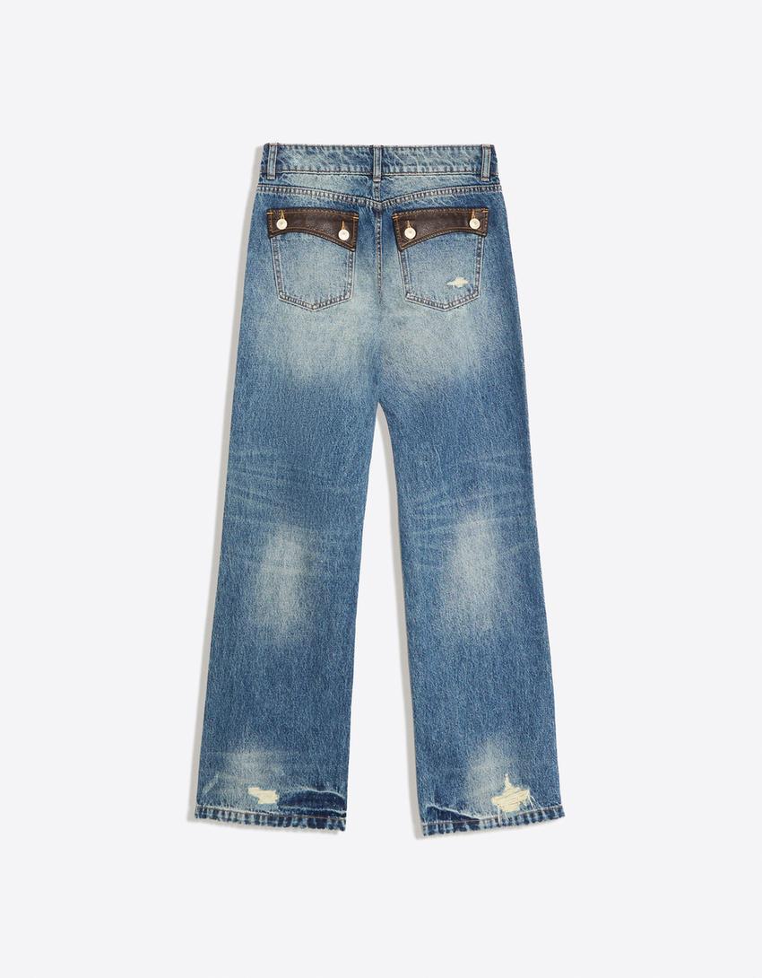 Jeans mit Kunstontrolldetails-Blau