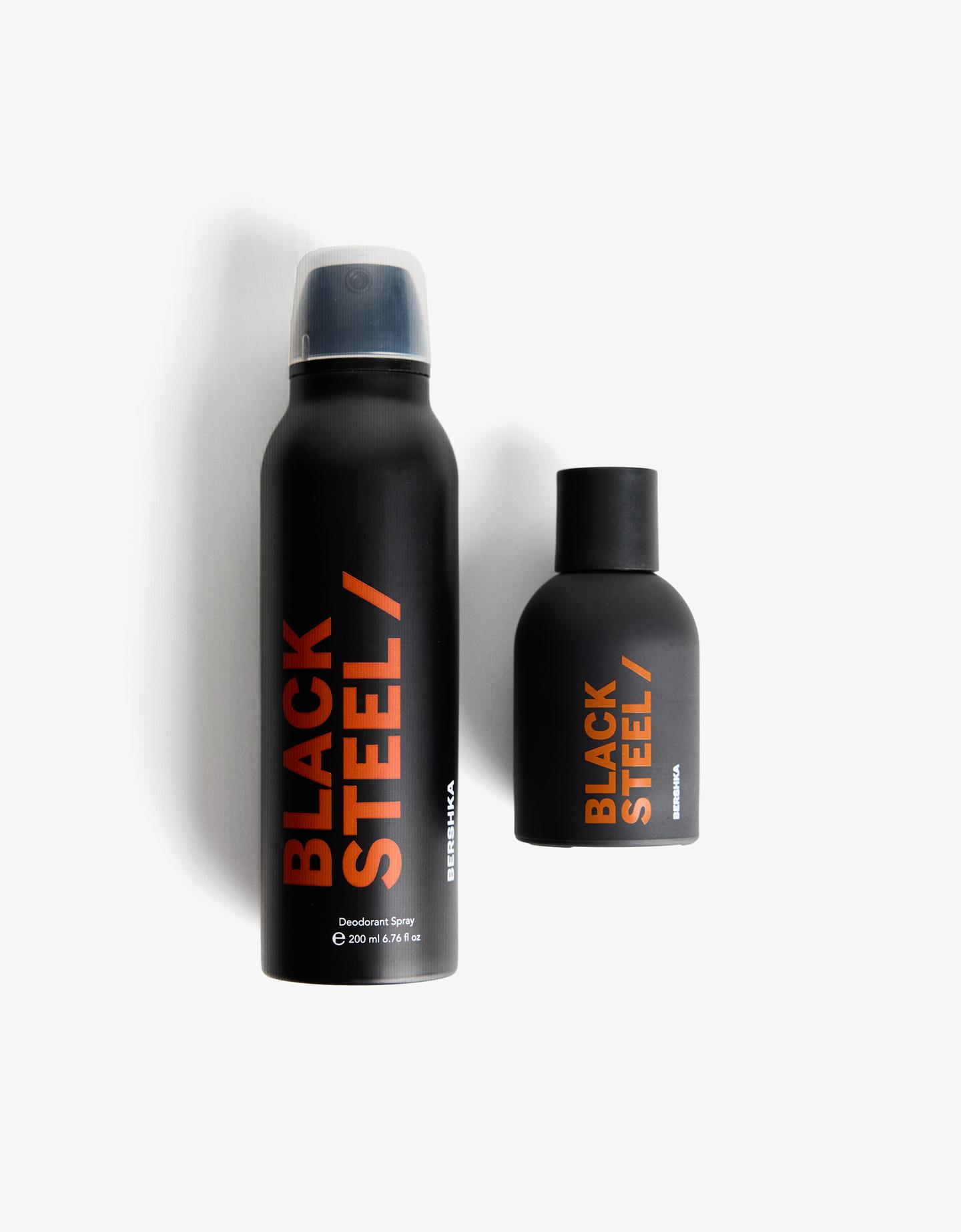 Bershka woda toaletowa black steel 50 ml i dezodorant 200 ml. czarny