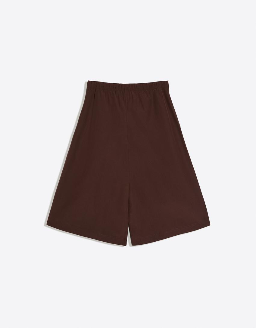 Lastikli belli culotte bermuda-Kahverengi