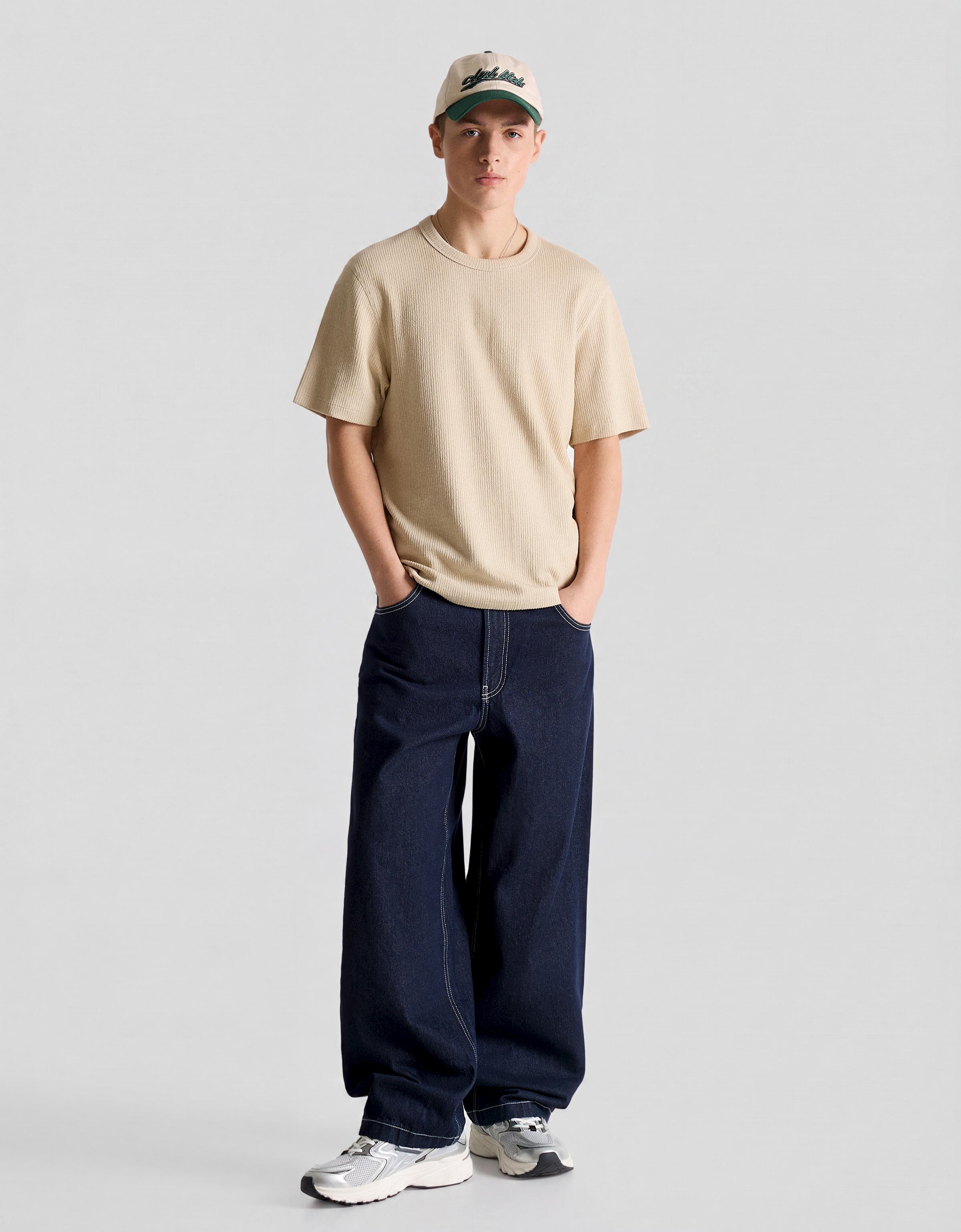 Short sleeve textured T-shirt — Camel