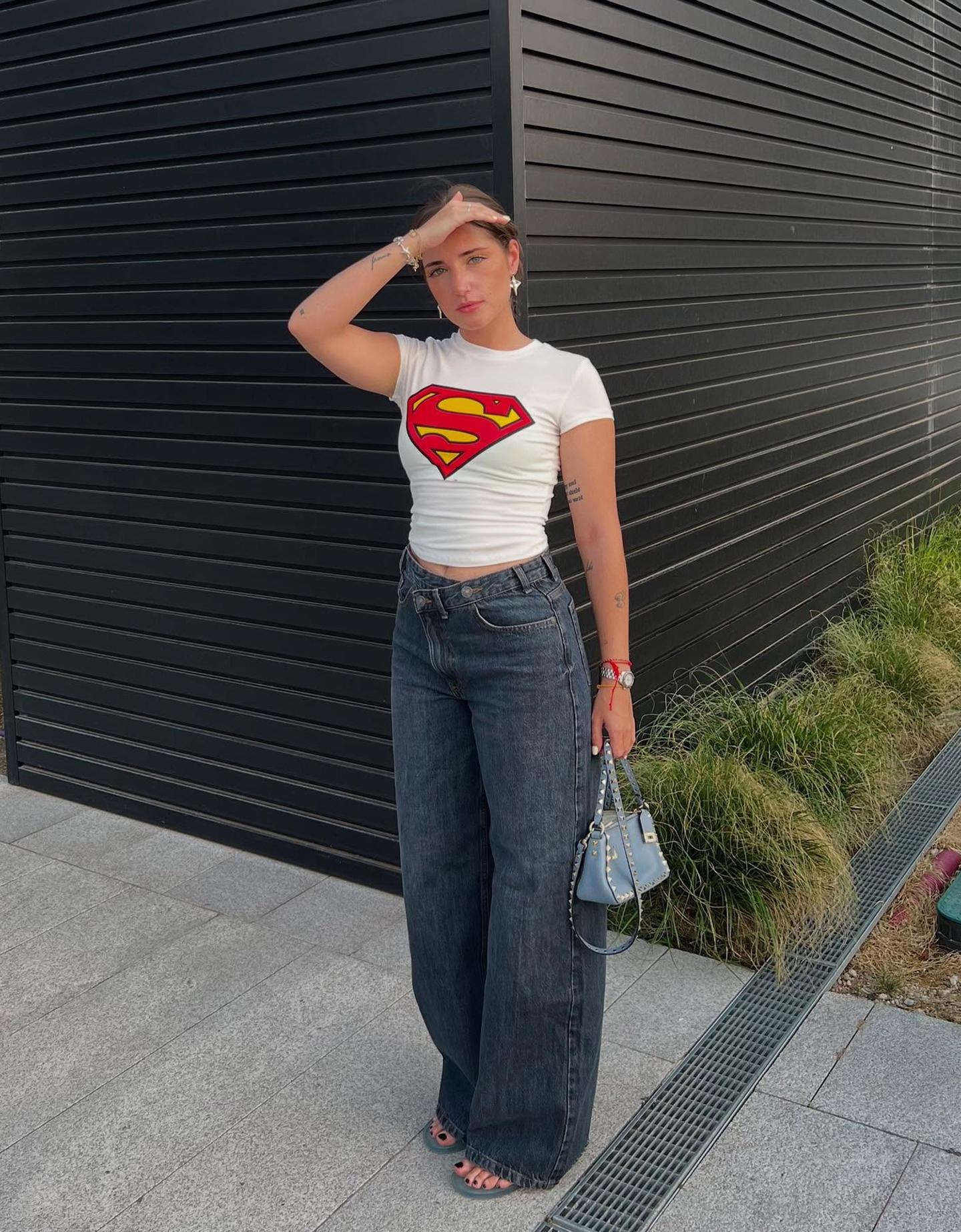 Bershka koszulka superman z krótkim rękawem biały