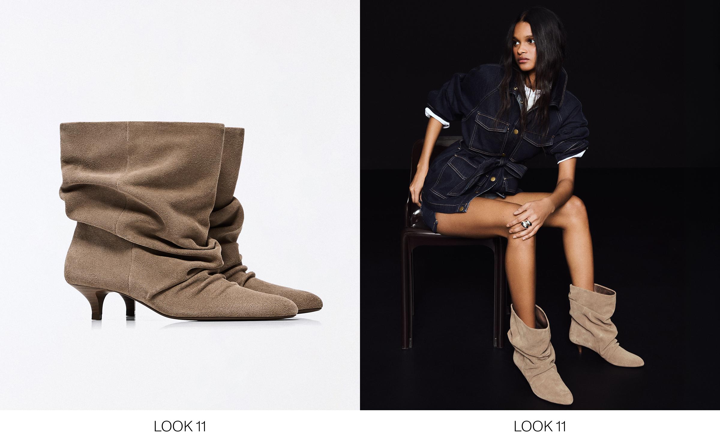 Leather high-heel boots — TAUPE