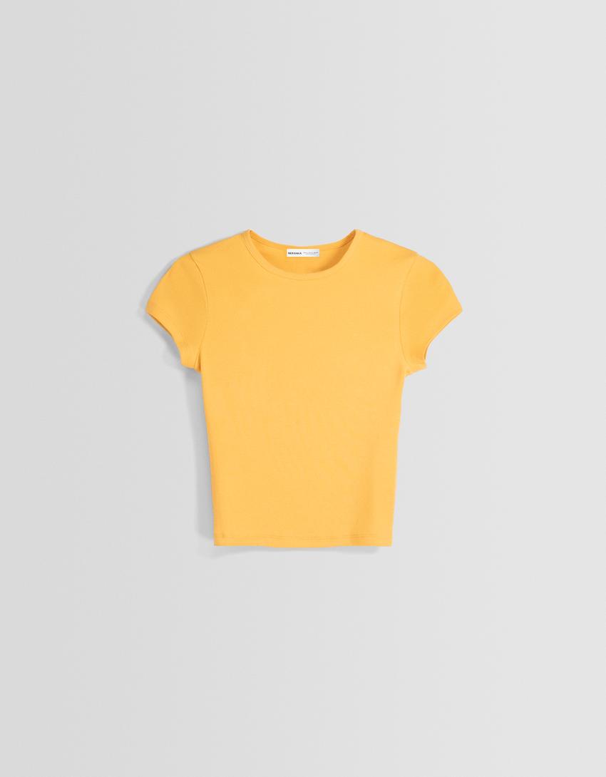 Kısa kollu bisiklet yaka t-shirt-Hardal-4