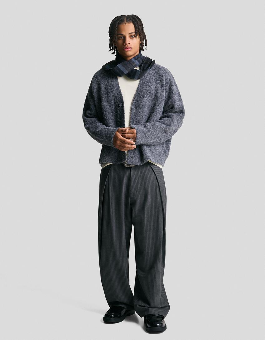 Pantaloni super baggy fit gessati-Grigio